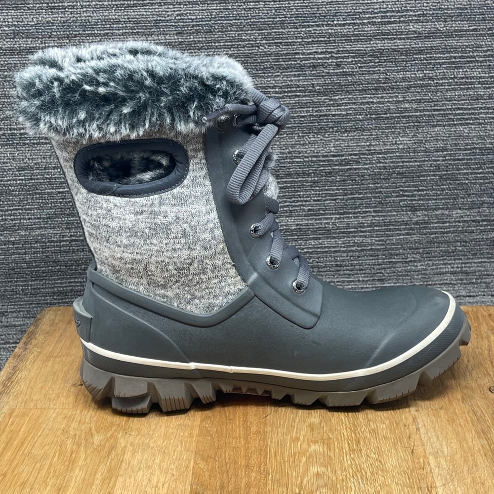 Bogs Arcata Knit Winter Boots Women 8 Gray Waterproof Faux Fur Insulated Snow - Picture 6 of 15